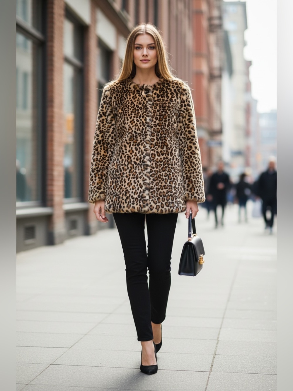 MNG Leopard Print Faux Fur Jacket - Brown